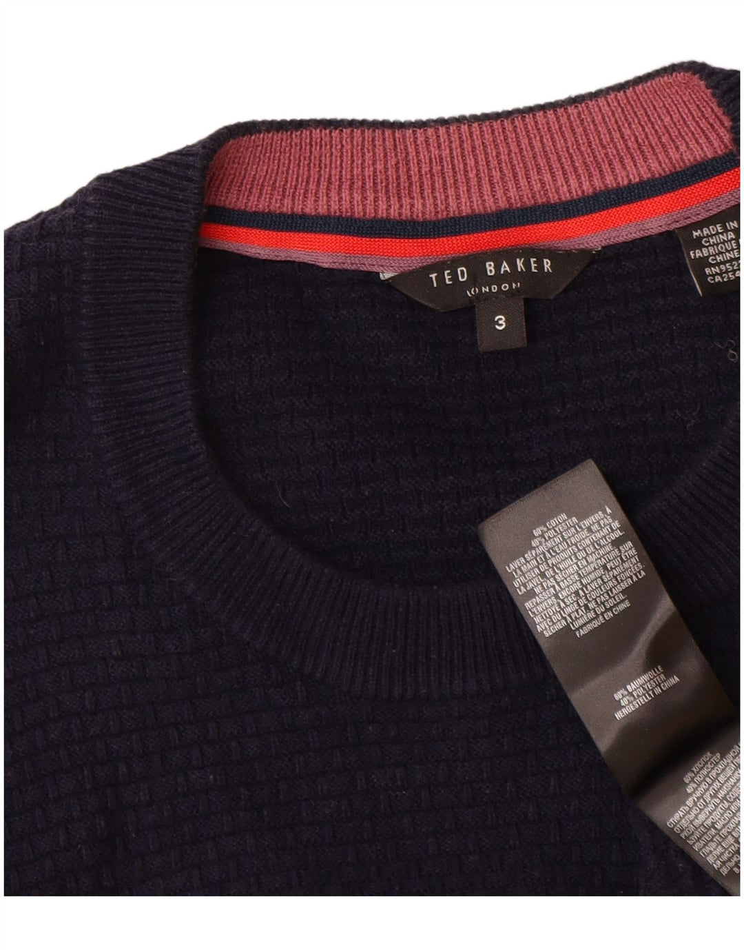 Ανδρικό πουλόβερ με λαιμόκοψη Ted Baker, Μέγεθος 3, Βαμβακερό μπλε ναυτικό