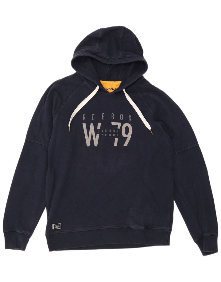 Ανδρικό γραφικό κουκούλα REEBOK Μεγάλο μπλε βαμβακερό