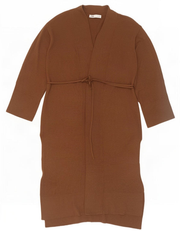 Zara Γυναικείο πουλόβερ Longline Cardigan UK 10 Small Brown Polyester