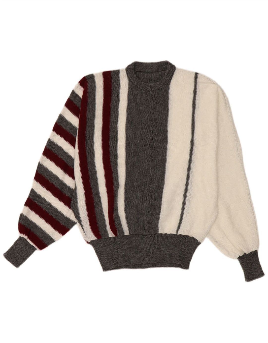 Vintage γυναικείο πουλόβερ Batwing Crew Neck Jumper UK 14 Medium White ριγέ