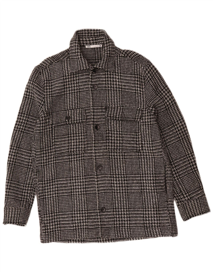 Zara Ανδρικό Utility Μπουφάν Μεγάλο Μαύρο Houndstooth Πολυεστέρας