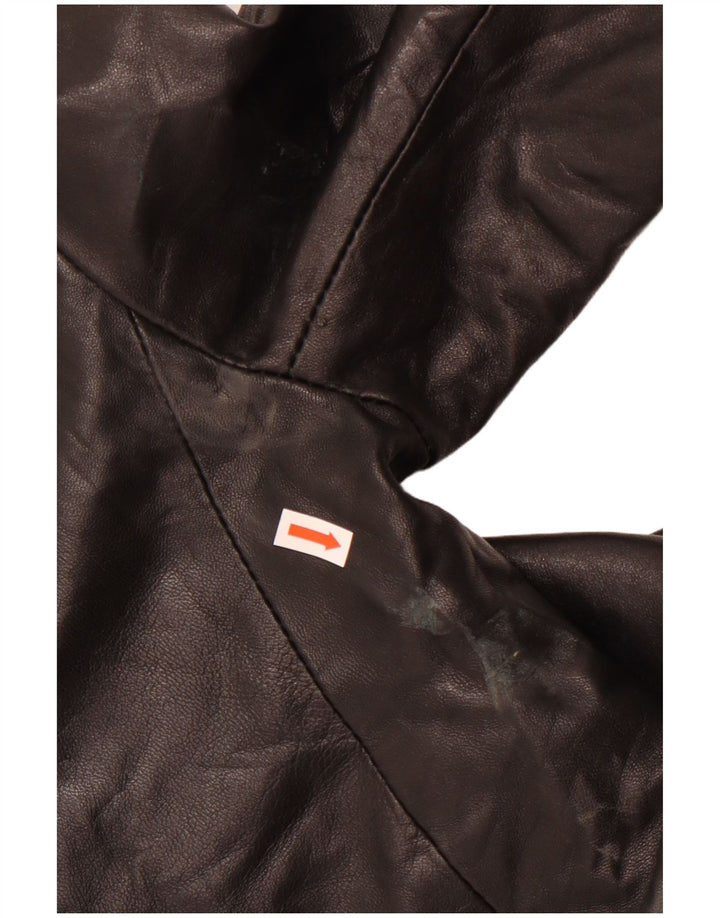 VINTAGE Womens Leather Coat IT 46 Large Black Leather