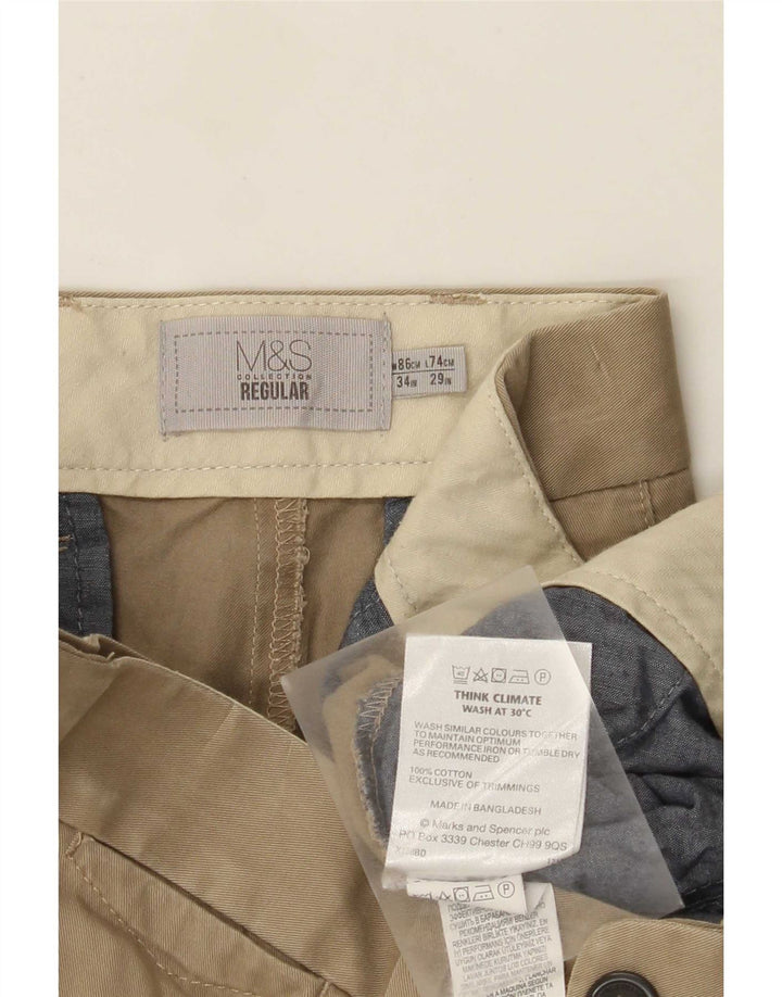 Marks & Spencer Ανδρικό παντελόνι Chino Regular W34 L29 Χακί βαμβακερό