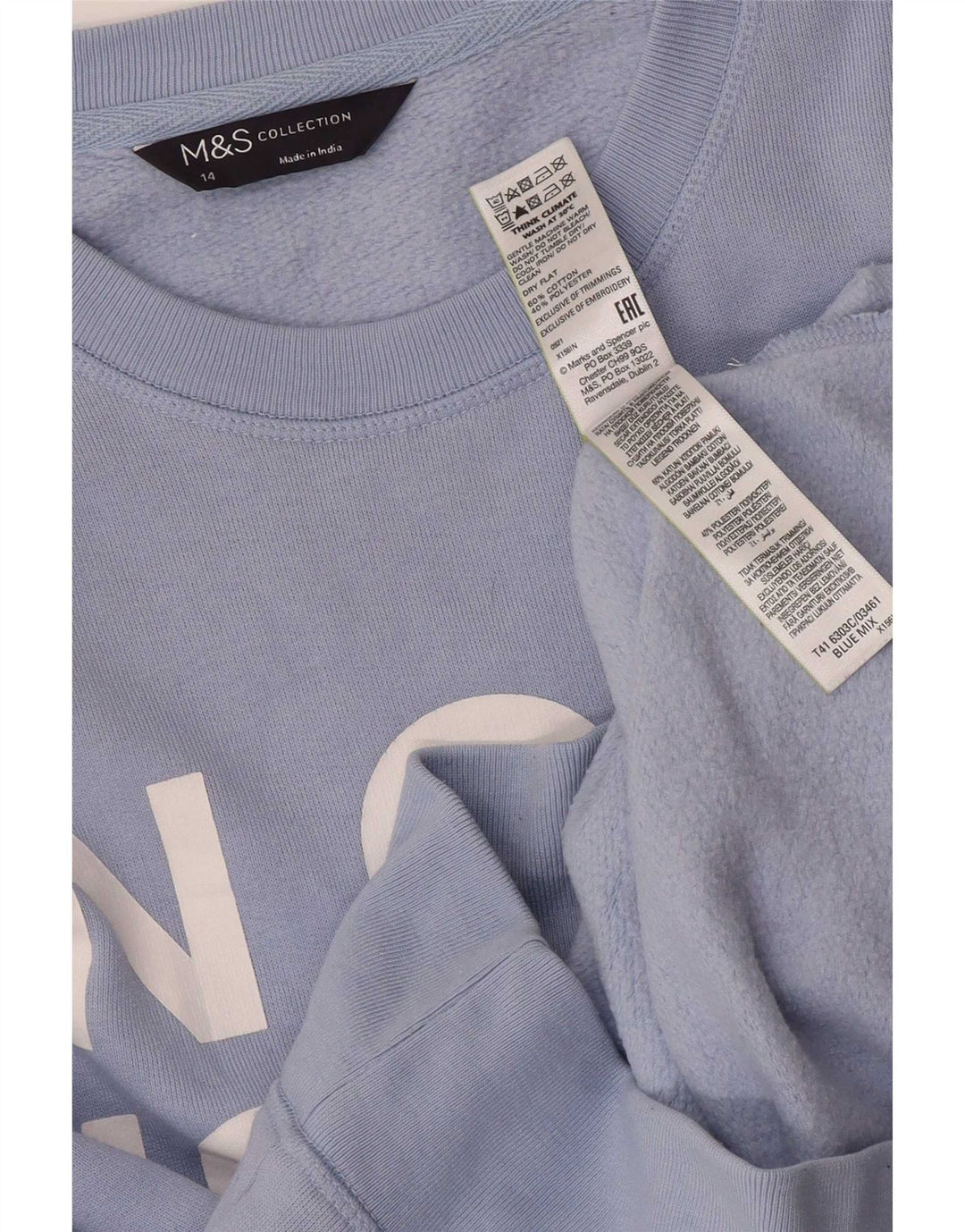 Marks & Spencer Γυναικεία γραφική φούτερ Jumper UK 14 μεγάλο μπλε βαμβακερό