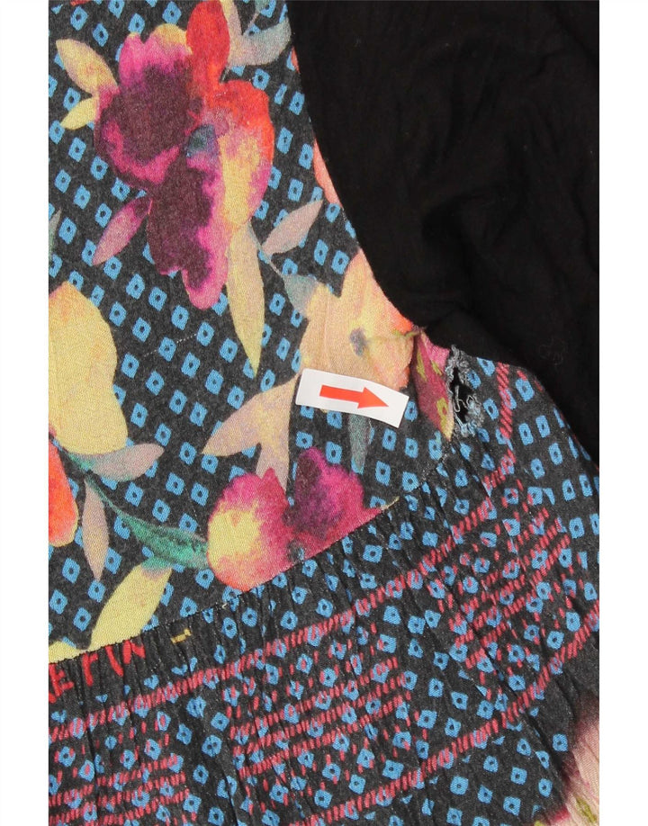 Desigual Γυναικείο Abstract Pattern Top 3/4 Sleeve UK 10 Small Black Viscose