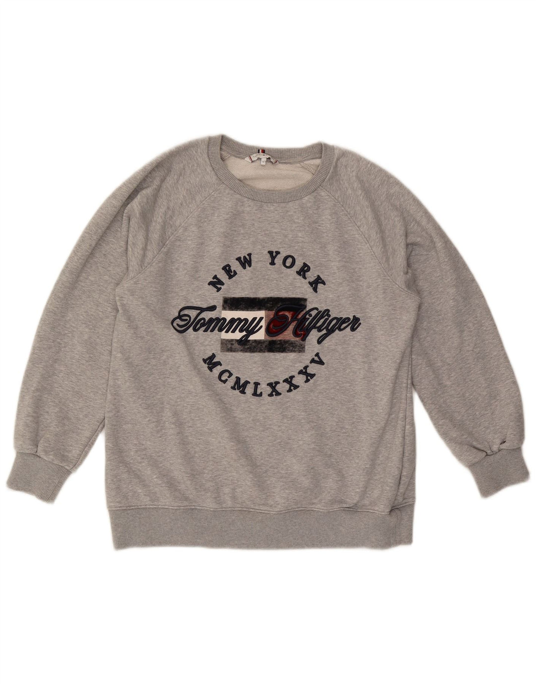 TOMMY HILFIGER Γυναικεία υπερμεγέθη γραφική φούτερ Jumper UK 10 Small Grey