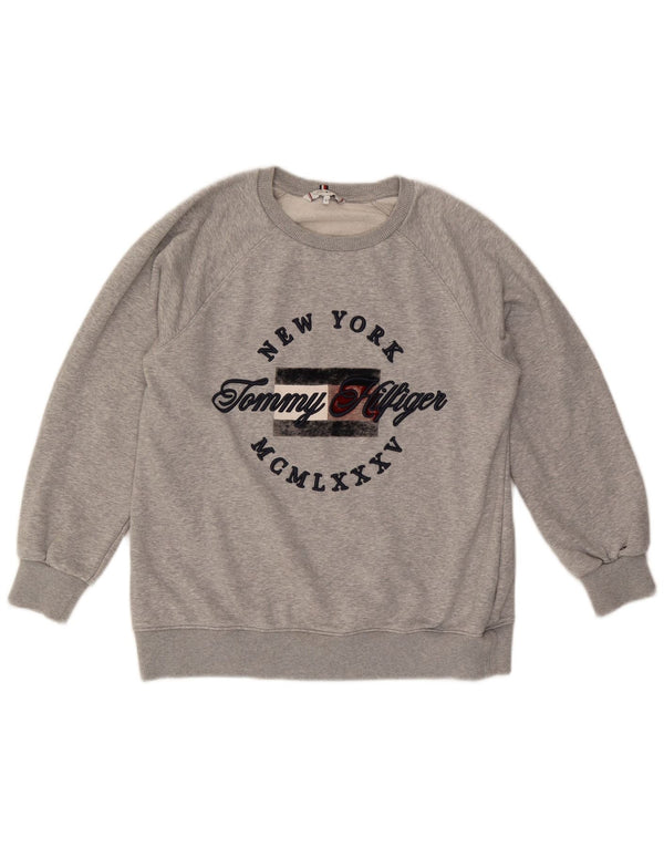 TOMMY HILFIGER Γυναικεία υπερμεγέθη γραφική φούτερ Jumper UK 10 Small Grey
