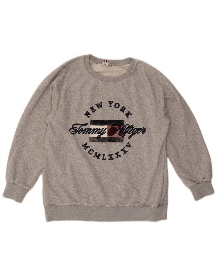 TOMMY HILFIGER Γυναικεία υπερμεγέθη γραφική φούτερ Jumper UK 10 Small Grey