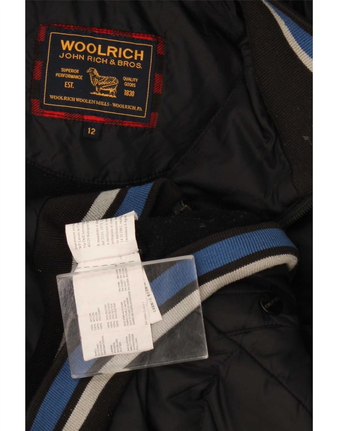 Woolrich Boys γραφικό μπουφάν με κουκούλα με επένδυση 11-12 ετών μαύρο νάιλον