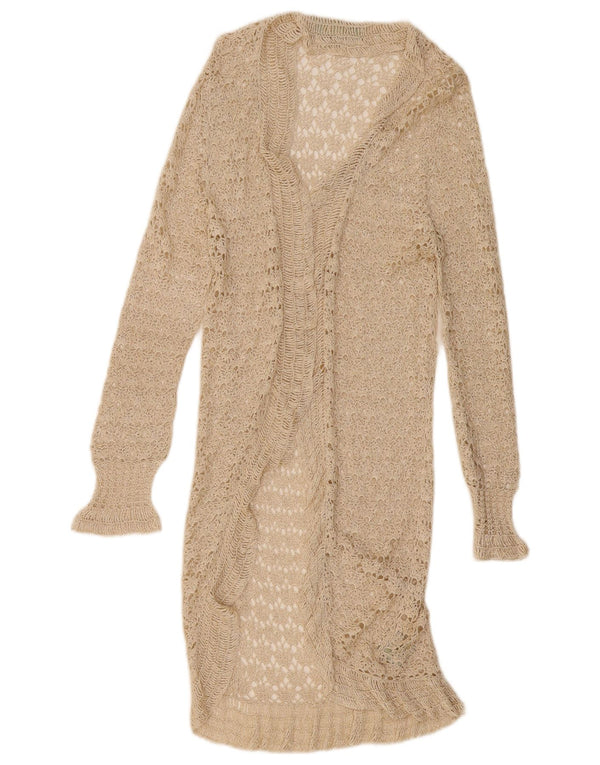 Vintage γυναικείο πουλόβερ See Through Longline Cardigan UK 14 Large Beige