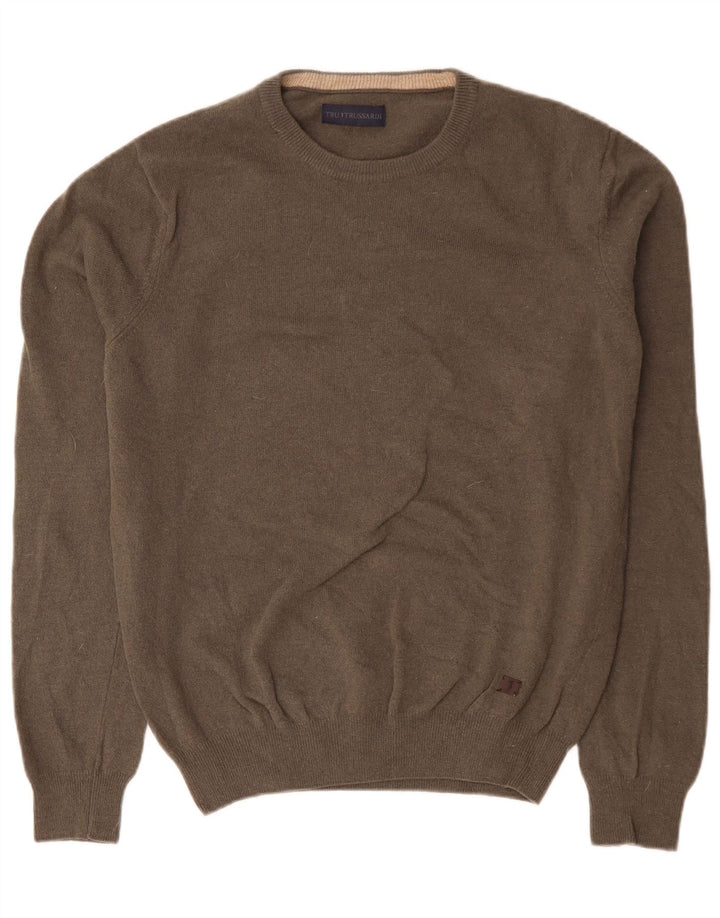 TRUSSARDI Ανδρικό πουλόβερ με λαιμόκοψη μεγάλο γκρι μαλλί