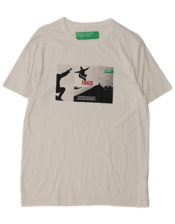 Ανδρικό γραφικό μπλουζάκι Benetton Top μεγάλο λευκό βαμβακερό