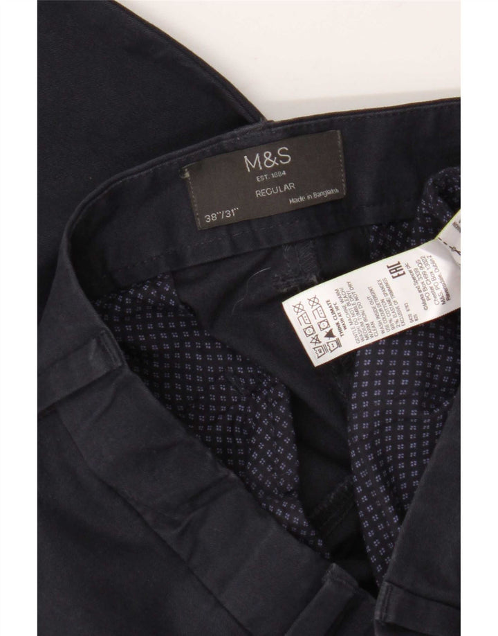 Ανδρικό παντελόνι Chino Marks & Spencer W38 L31 Navy Blue Cotton