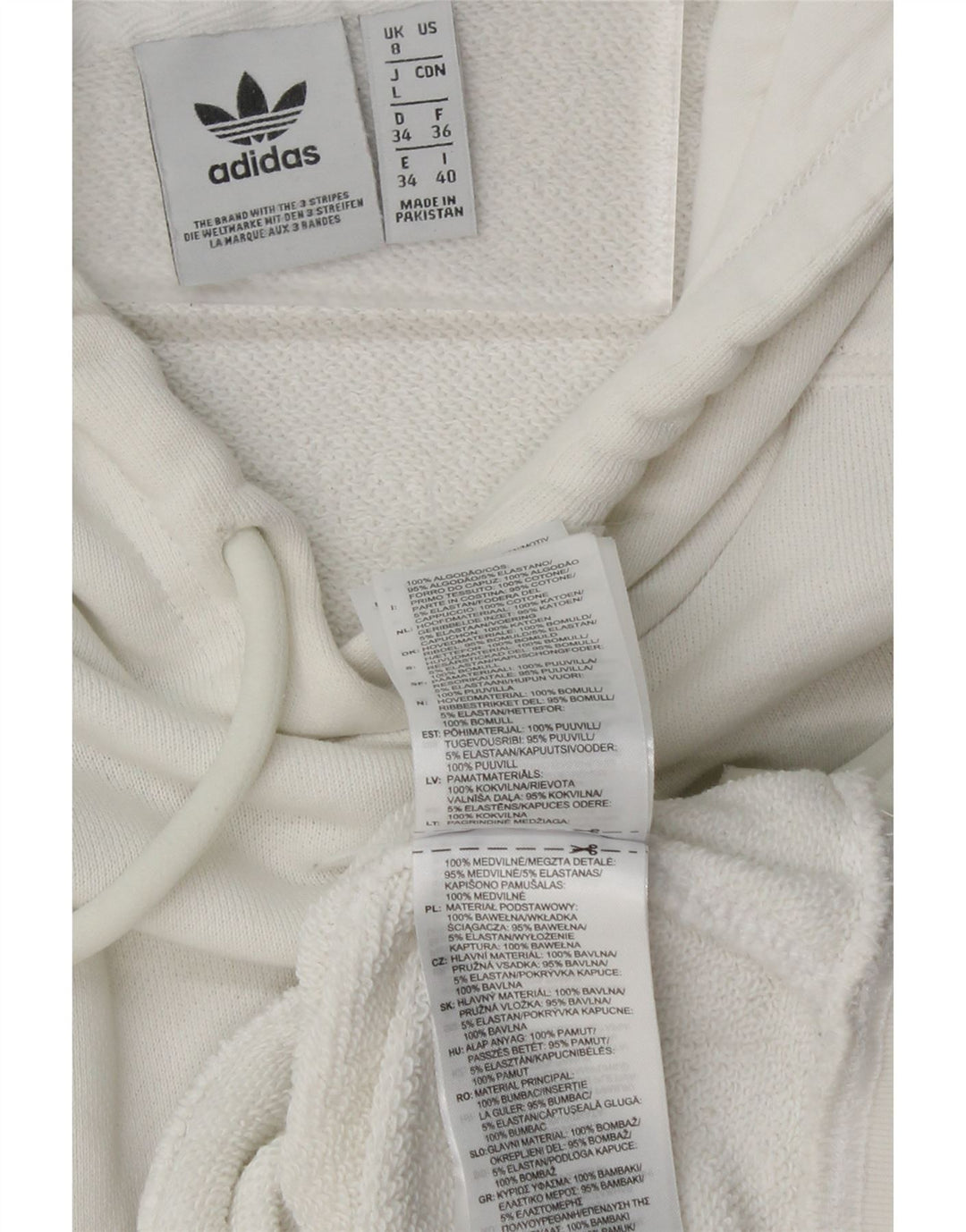 Γυναικεία κουκούλα ADIDAS Oversized Crop UK 8 Small White Cotton