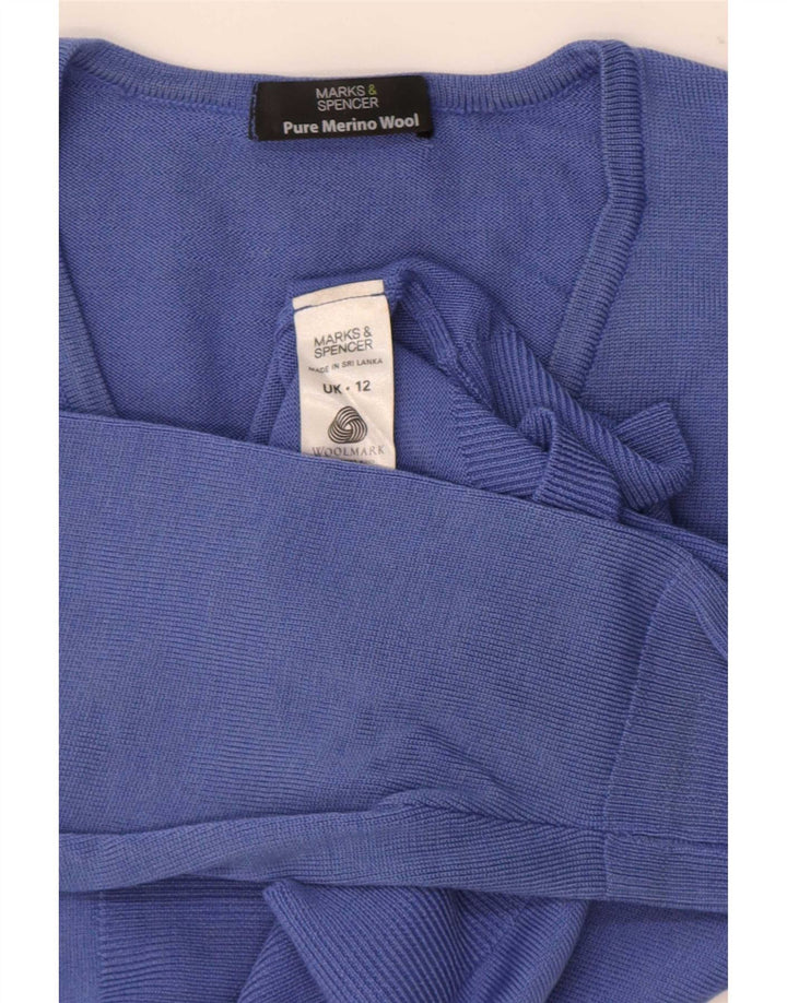 Marks & Spencer Γυναικείο πουλόβερ με λαιμόκοψη σε V UK 12 μεσαίο μπλε μαλλί Merino