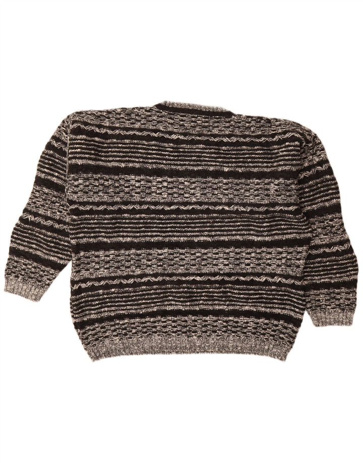 Ανδρικό πουλόβερ με λαιμόκοψη VINTAGE XL Μαύρο γεωμετρικό μαλλί