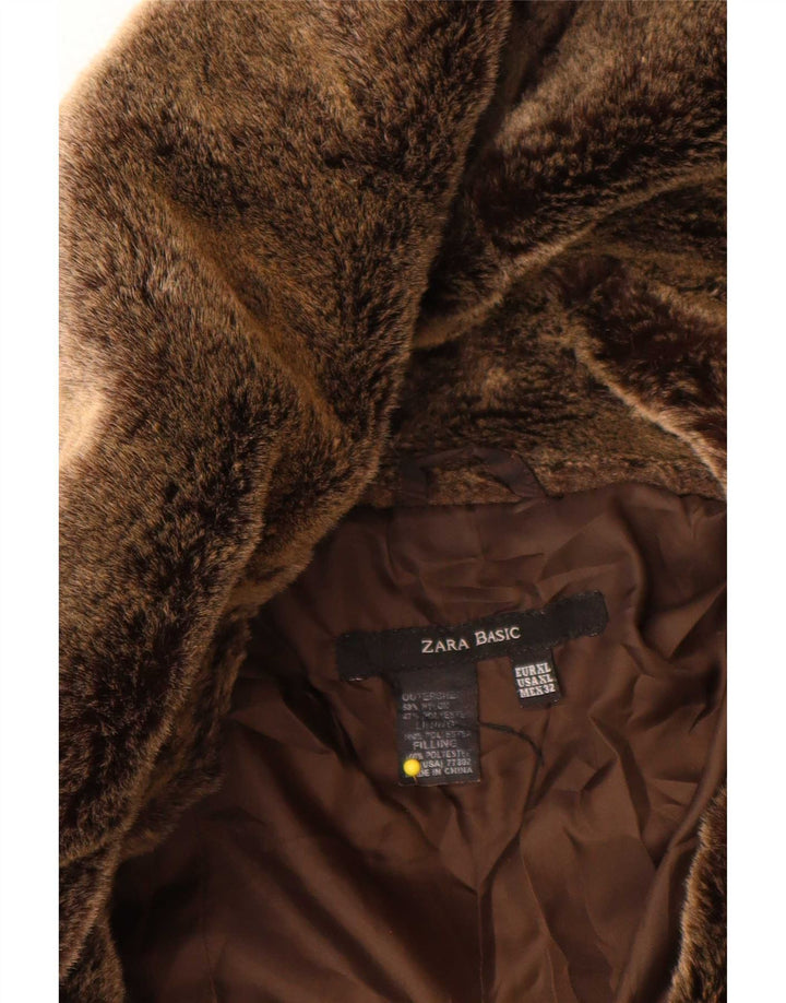 Zara Γυναικείο μπουφάν με επένδυση UK 18 XL καφέ νάιλον