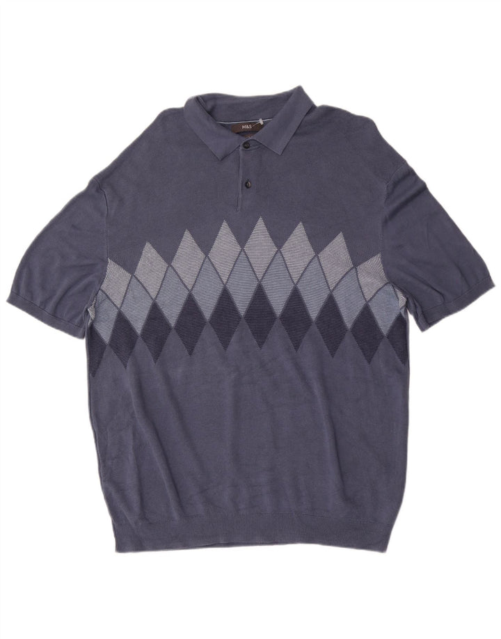 Marks & Spencer Ανδρικό πουλόβερ Polo Neck Jumper 2XL Blue Argyle/Diamond