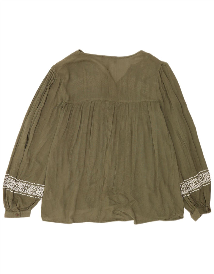 Marks & Spencer Γυναικεία μακρυμάνικη μπλούζα τοπ UK 12 Medium Khaki Geometric