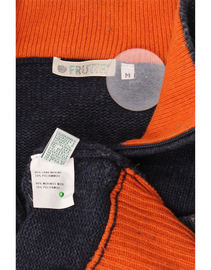 Ανδρικό πουλόβερ με λαιμόκοψη με φερμουάρ VINTAGE Μαλλί μεσαίου μπλε ναυτικού