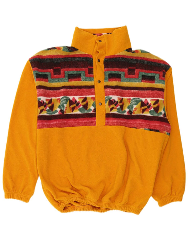 Vintage Ανδρικό κουμπιά Fleece Jumper XL Κίτρινο Γεωμετρικό
