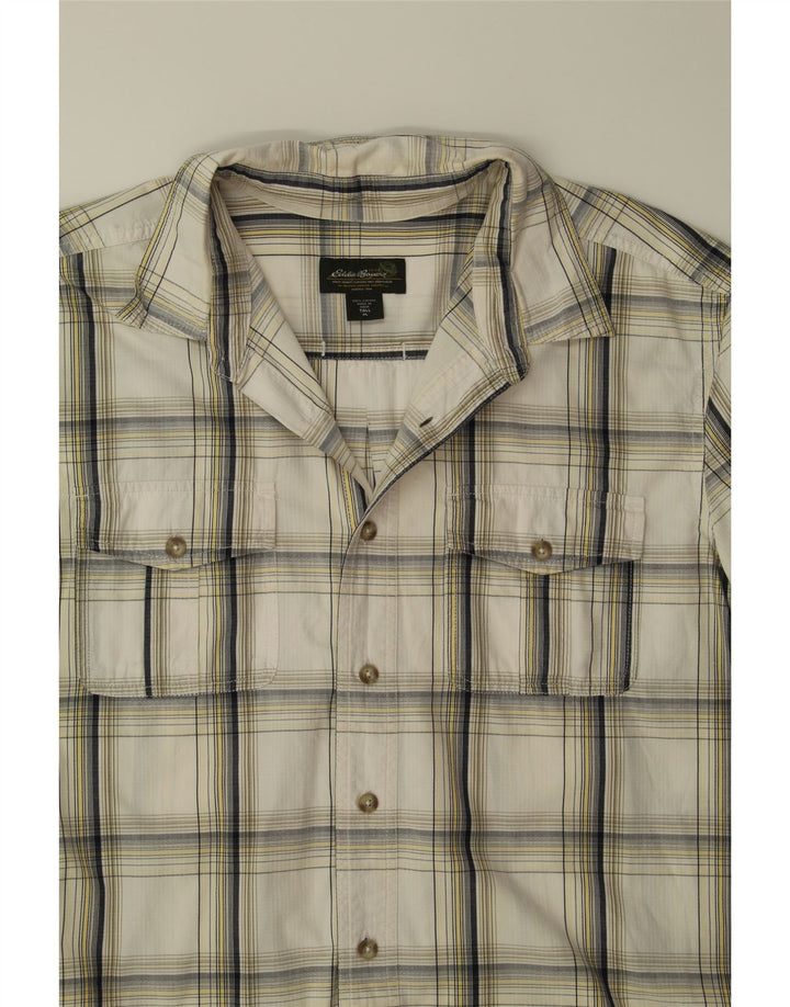 EDDIE BAUER Mens Tall Short Sleeve Shirt XL White Check Cotton Vintage Eddie Bauer and Second-Hand Eddie Bauer from Messina Hembry 