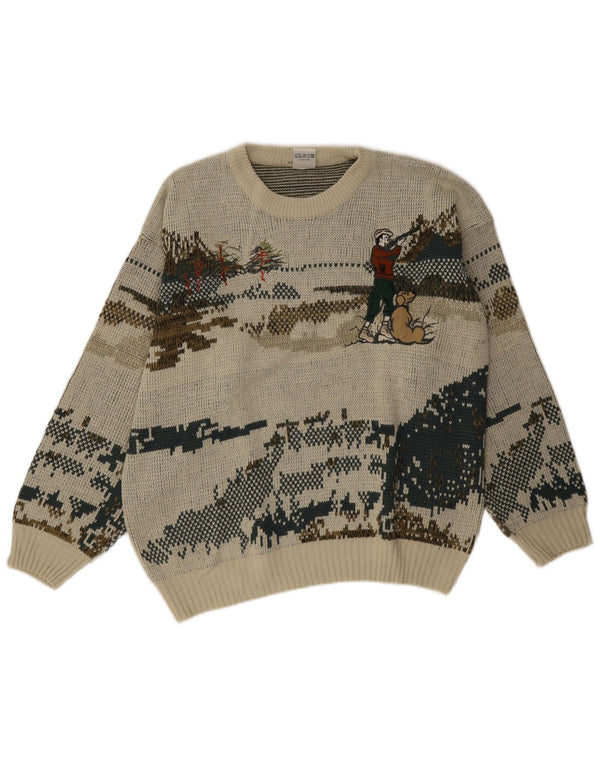 Vintage Mens Hunting Crew Jumper πουλόβερ IT 52/54 Large Green Novelty