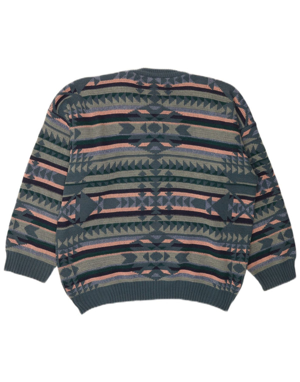 Persona Mens Crew Neck Jumper πουλόβερ Μεγάλο Navy Blue Fair Isle Acrylic