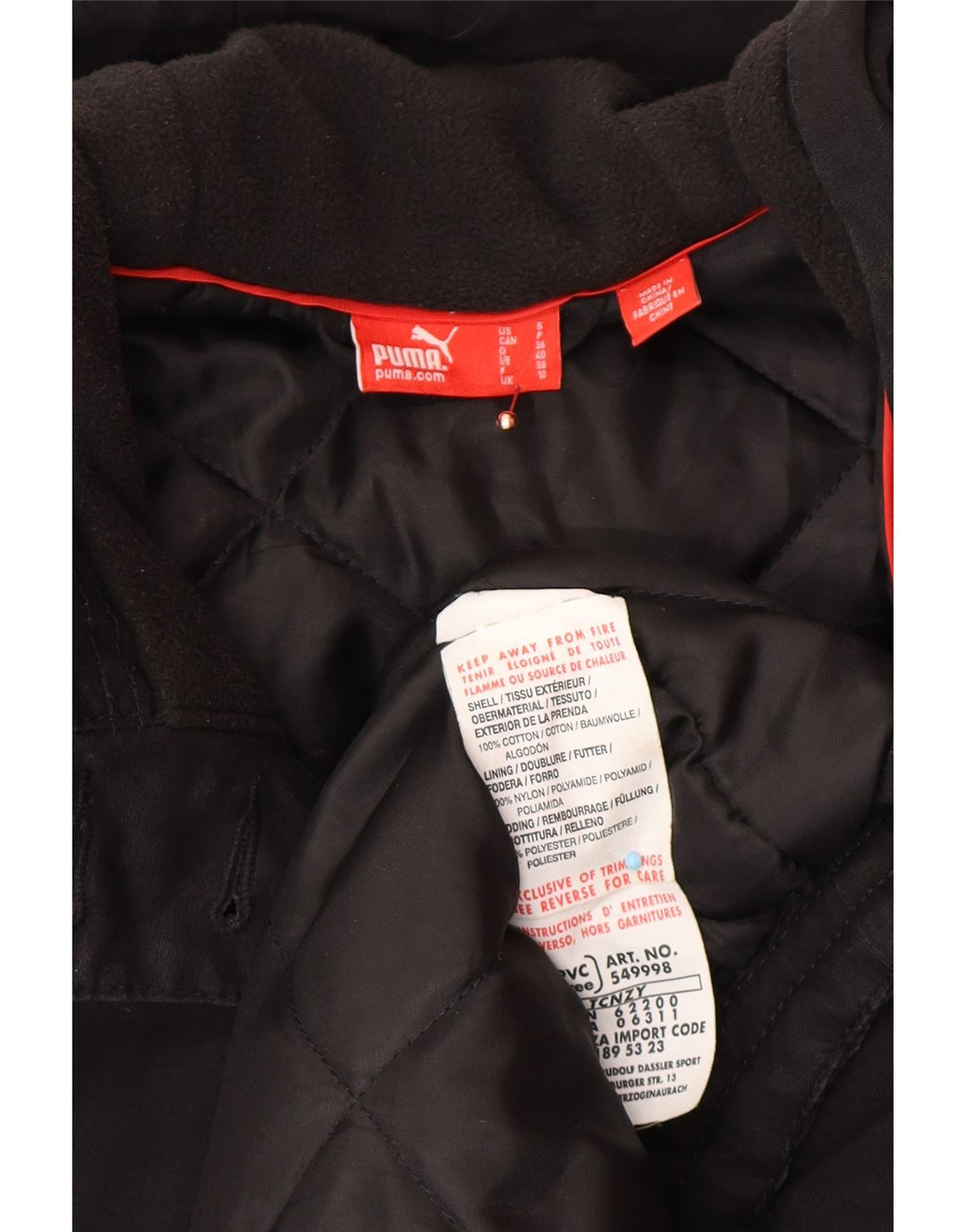 PUMA Γυναικείο μπουφάν Parka με κουκούλα μεγάλου μεγέθους UK 10 Small μαύρο βαμβακερό