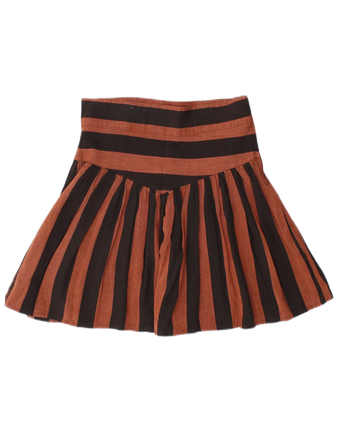 VINTAGE Γυναικεία Μίνι Πλισέ Φούστα IT 44 Medium W28 Καφέ ριγέ βισκόζη
