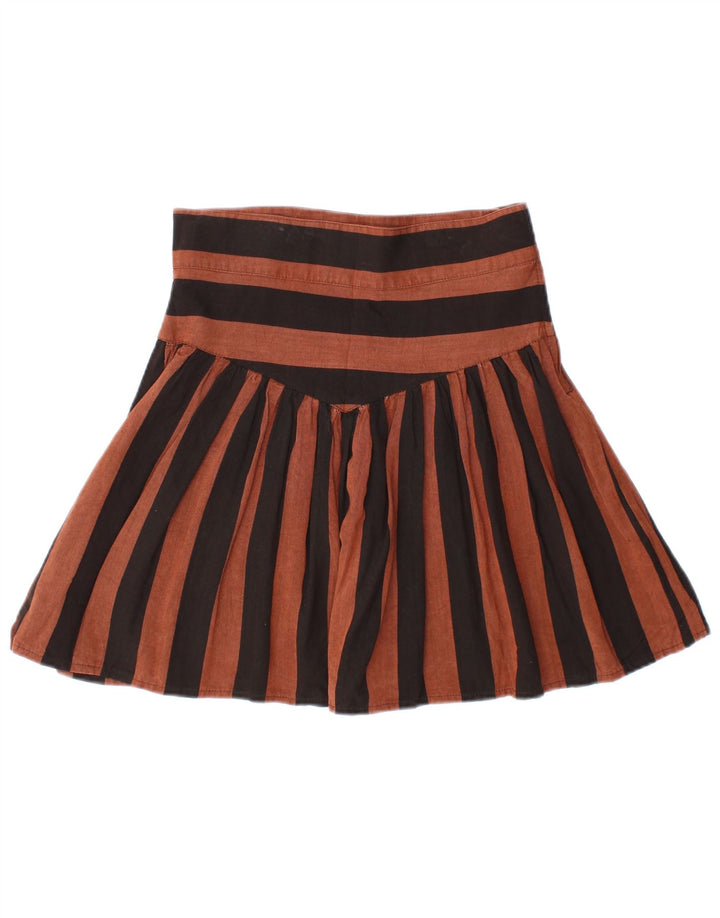 VINTAGE Γυναικεία Μίνι Πλισέ Φούστα IT 44 Medium W28 Καφέ ριγέ βισκόζη