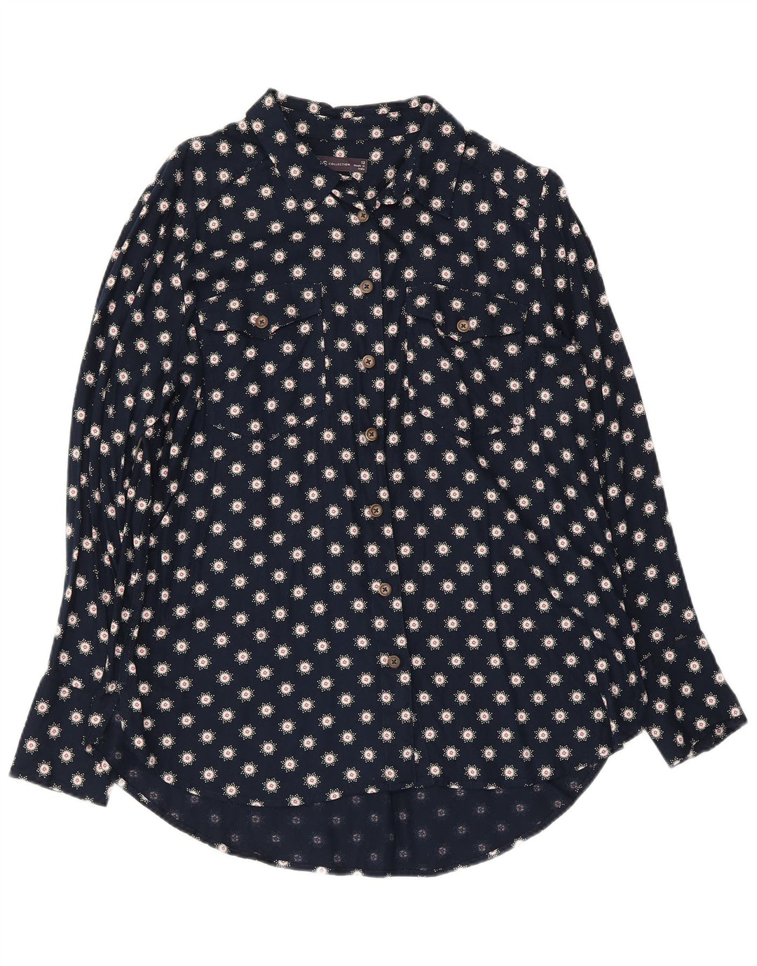 Marks & Spencer Γυναικείο πουκάμισο μπλούζα UK 12 Medium Navy Blue Floral Viscose
