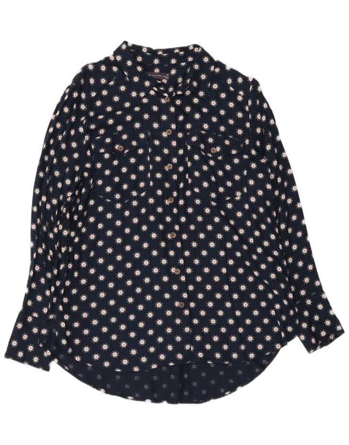 Marks & Spencer Γυναικείο πουκάμισο μπλούζα UK 12 Medium Navy Blue Floral Viscose