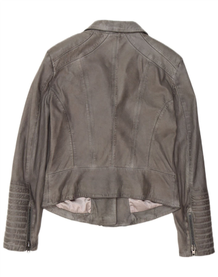 Vintage Γυναικείο Δερμάτινο Μπουφάν Biker UK 12 Medium Grey Leather