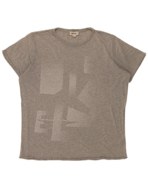 Diesel Mens Graphic T-Shirt Top Large Grey Flecked