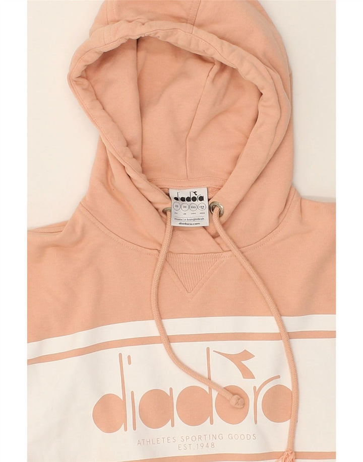 DIADORA Womens Graphic Hoodie Jumper UK 6 XS Beige | Vintage Diadora | Thrift | Second-Hand Diadora | Used Clothing | Messina Hembry 