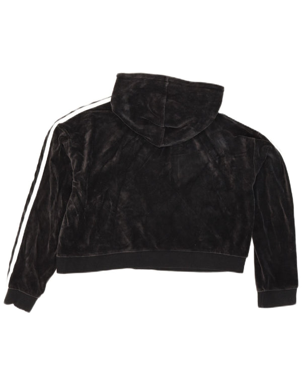Adidas Γυναικεία Crop Velvet Oversized Hoodie Jumper UK 10 Small Black Cotton