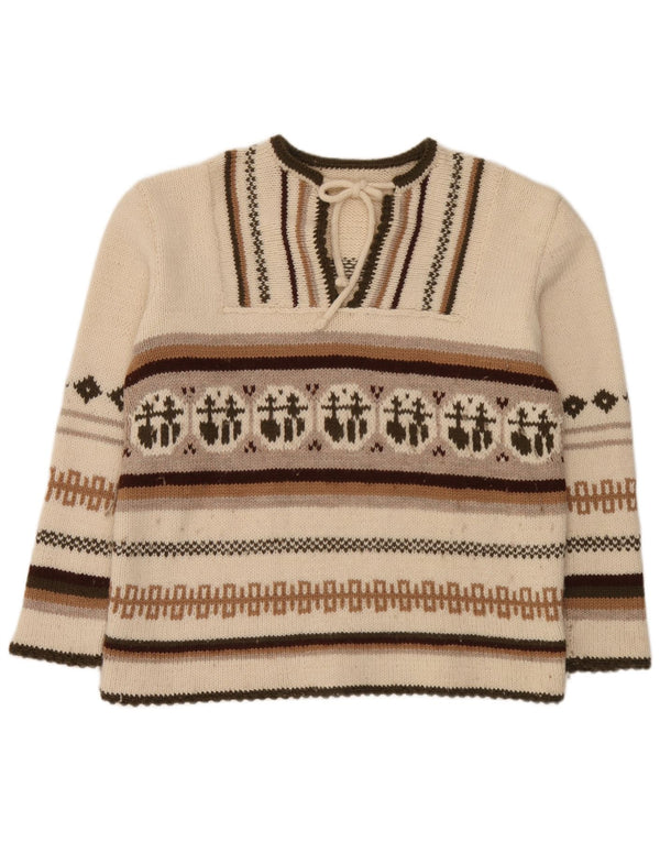 Vintage γυναικείο πουλόβερ με λαιμόκοψη UK 20 2XL Off White Fair Isle