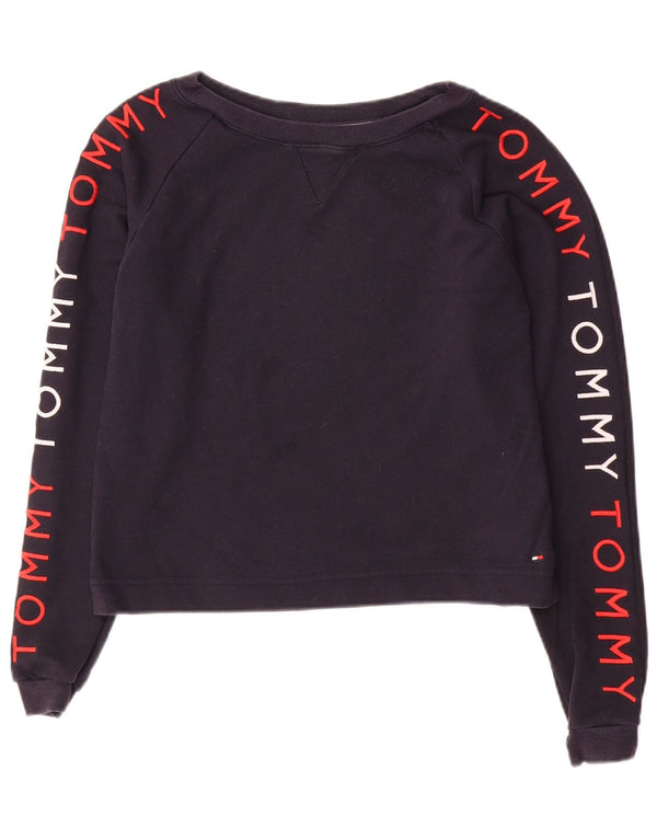 Tommy Hilfiger Γυναικείο Crop Γραφικό Φούτερ Jumper UK 10 Small Navy Blue