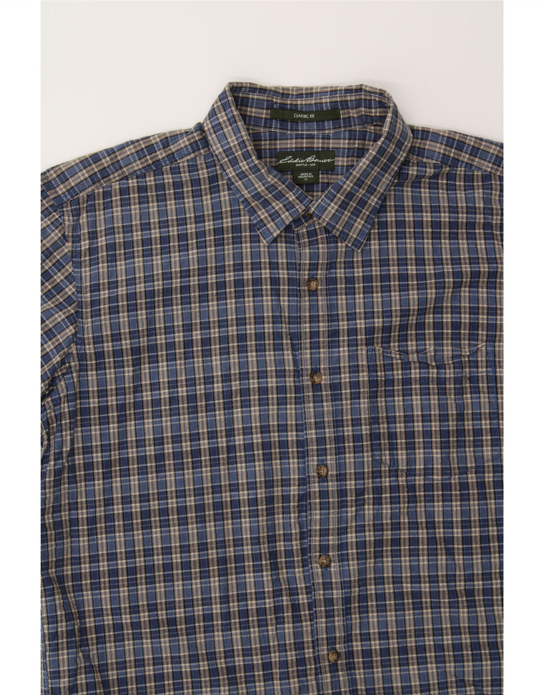 EDDIE BAUER Mens Classic Fit Short Sleeve Shirt Large Grey Check Cotton Vintage Eddie Bauer and Second-Hand Eddie Bauer from Messina Hembry 