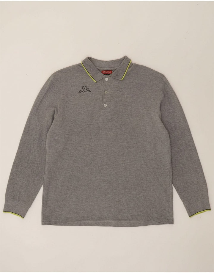 KAPPA Mens Long Sleeve Polo Shirt Large Grey Cotton