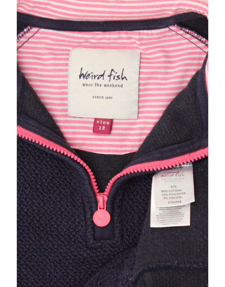 WEIRD FISH Womens Zip Neck Sweatshirt Jumper UK 12 Medium Navy Blue Cotton Vintage Weird Fish and Second-Hand Weird Fish from Messina Hembry 