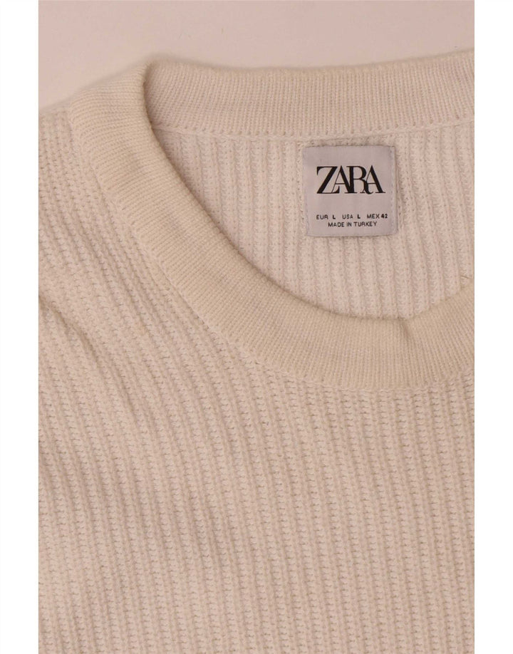 Ανδρικό πουλόβερ Zara με λαιμόκοψη μεγάλο λευκό