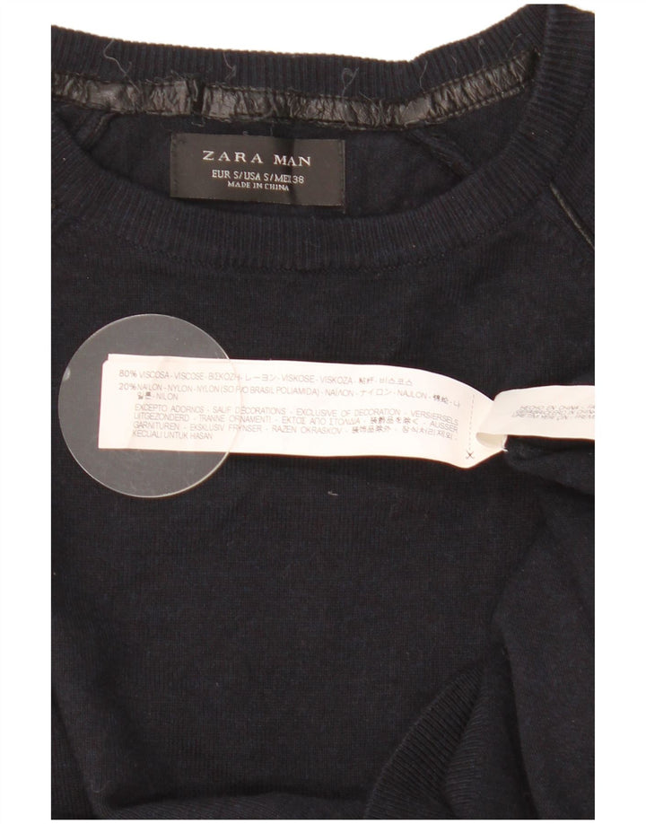 Ανδρικό πουλόβερ με λαιμόκοψη ZARA Small Navy Blue Viscose