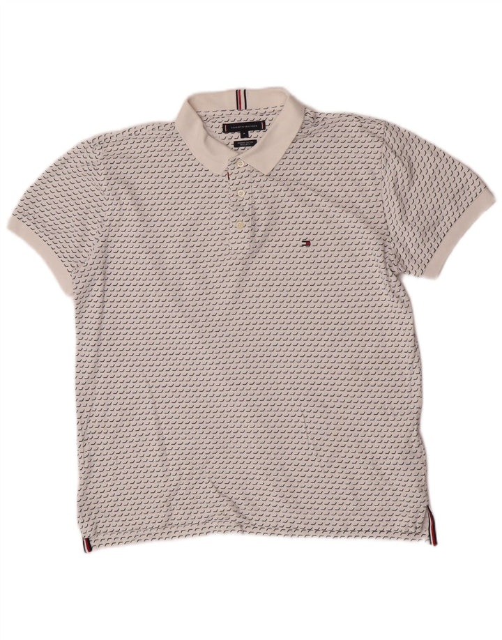Tommy Hilfiger Ανδρικό πουκάμισο Polo με κανονική εφαρμογή, μεσαίο λευκό γεωμετρικό βαμβακερό