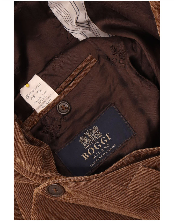 Boggi Ανδρικό σακάκι 3 κουμπιών Blazer IT 50 Μεγάλο Καφέ Βαμβακερό