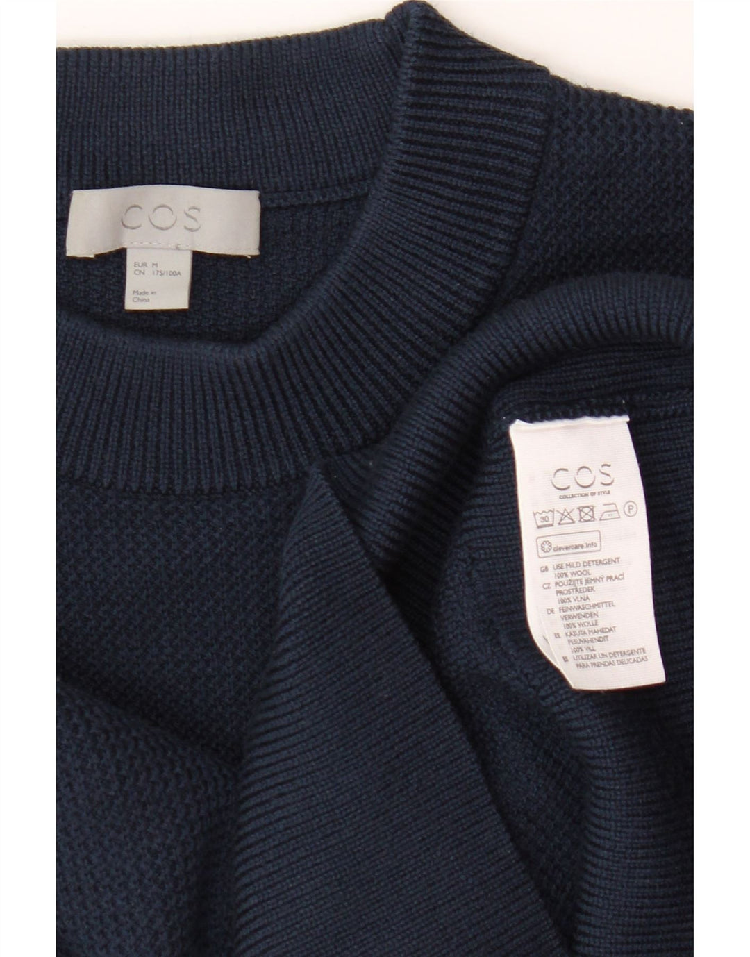 Cos Womens Crew Neck Jumper πουλόβερ UK 14 Medium Navy Blue Wool