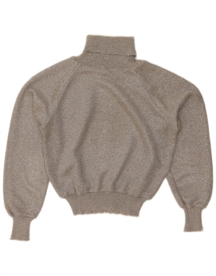 Vintage γυναικείο Crop Roll Neck πουλόβερ UK 12 Medium Grey