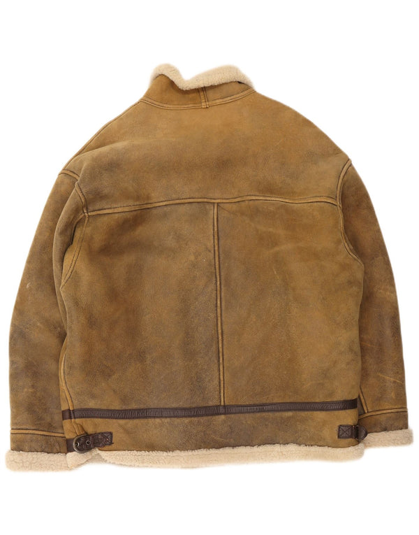 Vintage Ανδρικό Shearling Δερμάτινο Μπουφάν UK 42 XL Καφέ