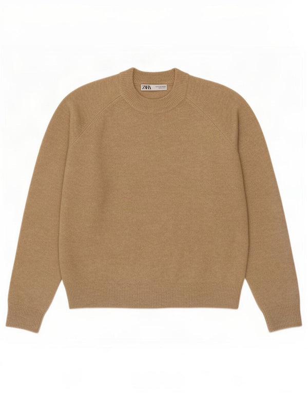 Zara Γυναικείο πουλόβερ με λαιμόκοψη UK 14 Medium Beige Polyamide